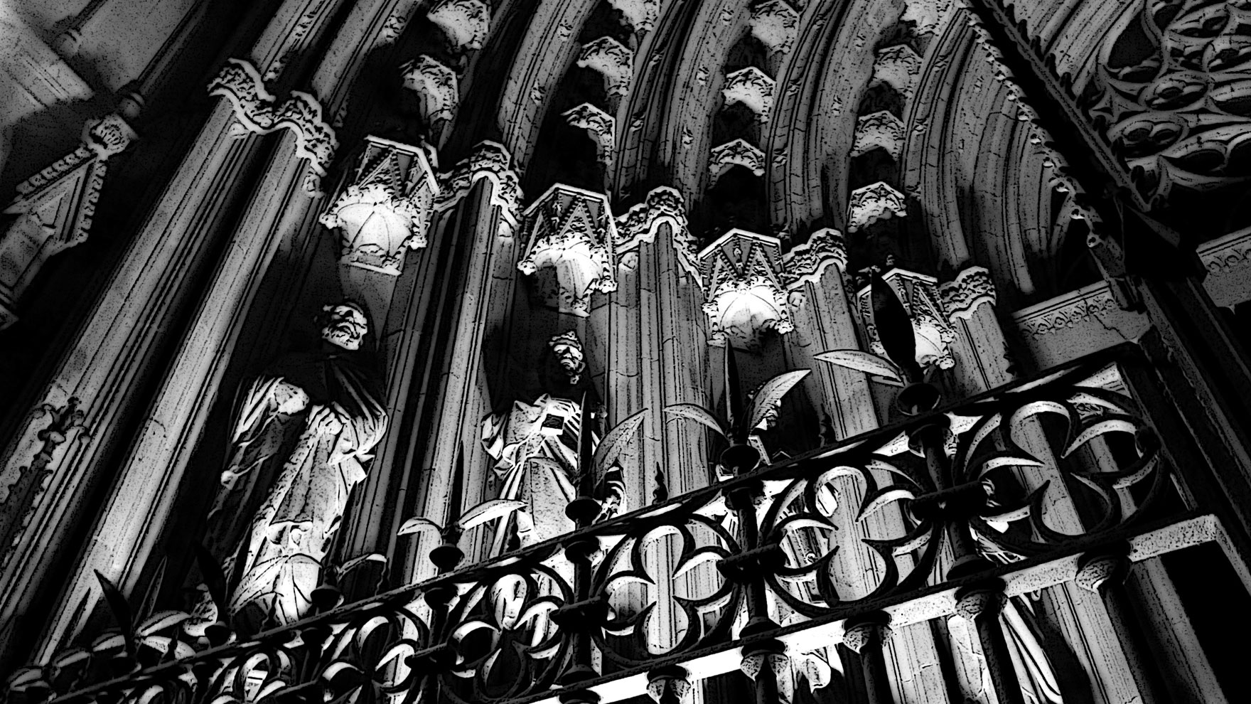 Detalle del estudio de iluminación de la Catedral Gótica de Barcelona